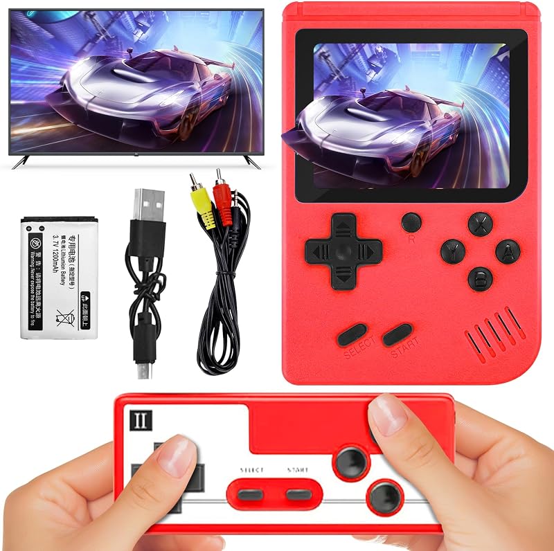 Consola de juegos portátil retro, consola de juegos portátil de mano con 400 juegos integrados, emulador portátil con pantalla HD de 3,0 pulgadas y batería recargable, conexión de soporte a TV y 2 jugadores