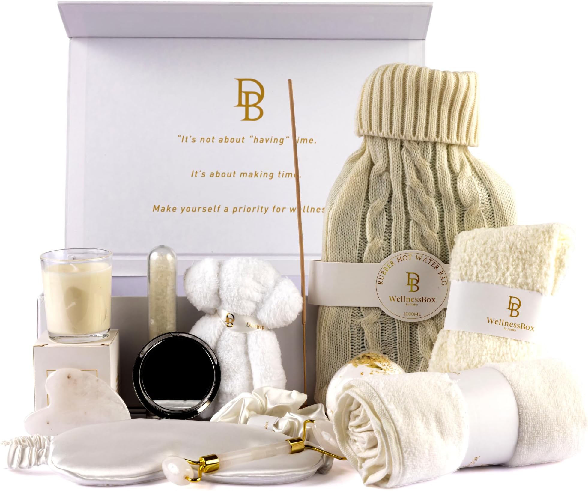 White Wellness Box 12pc Self Care Spa Gift Basket for Women - Loving Gift Basket for Mothers Day, Birthday, Best Friend set, Womens Beauty Kit. Luxury Gifts with Scented Candle, Bath Bomb.
