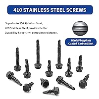 Vista 8 de 100 tornillos autoperforantes de acero inoxidable 410 #8x3/4 para placas de metal, cabeza hexagonal negra, de alta resistencia y resistente a