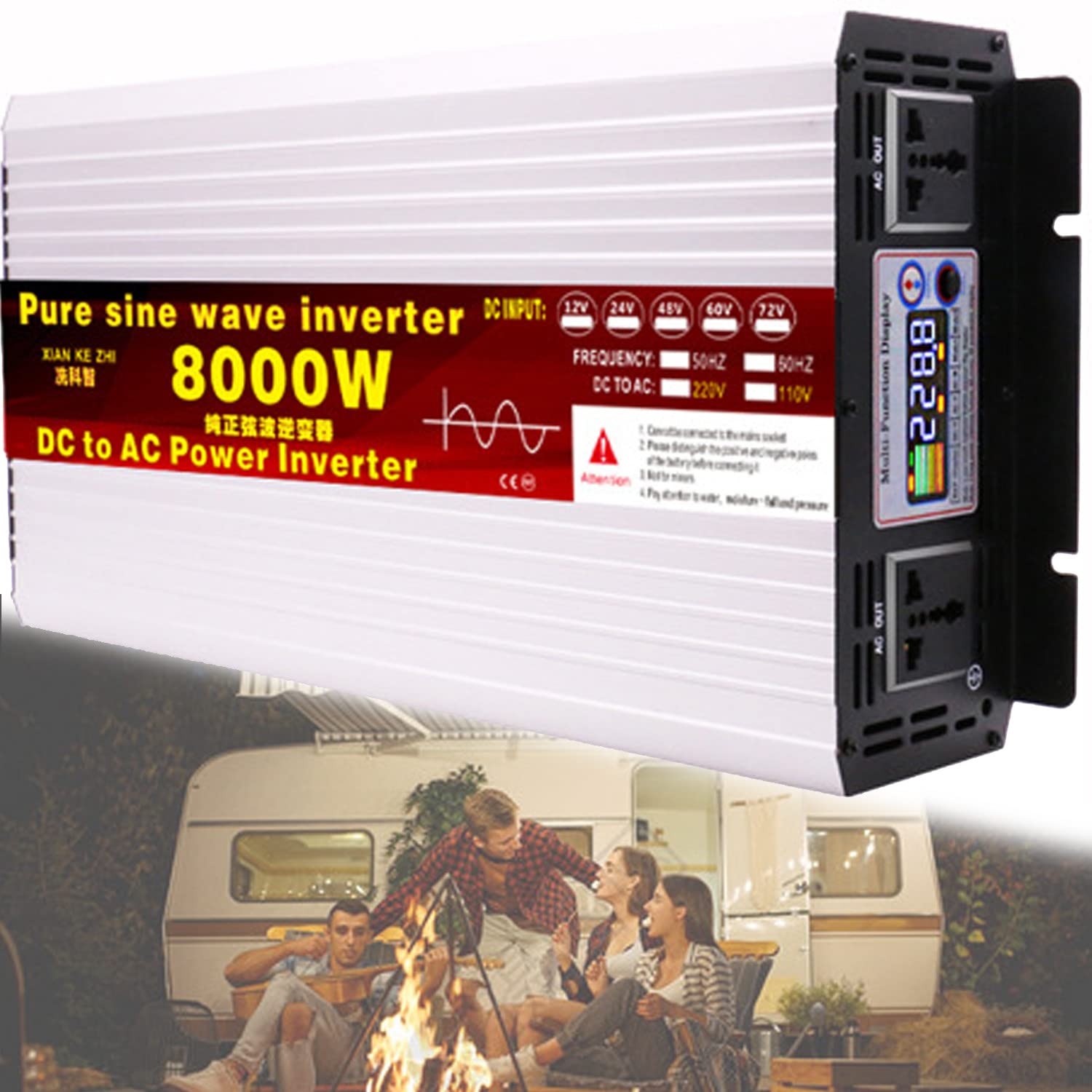 Inwerter prądu stałego na AC, przetwornica czystej sinusoidy, do samochodu, przenośna elektrownia, generator akumulatora (8000 W, 60 Vto220 V)