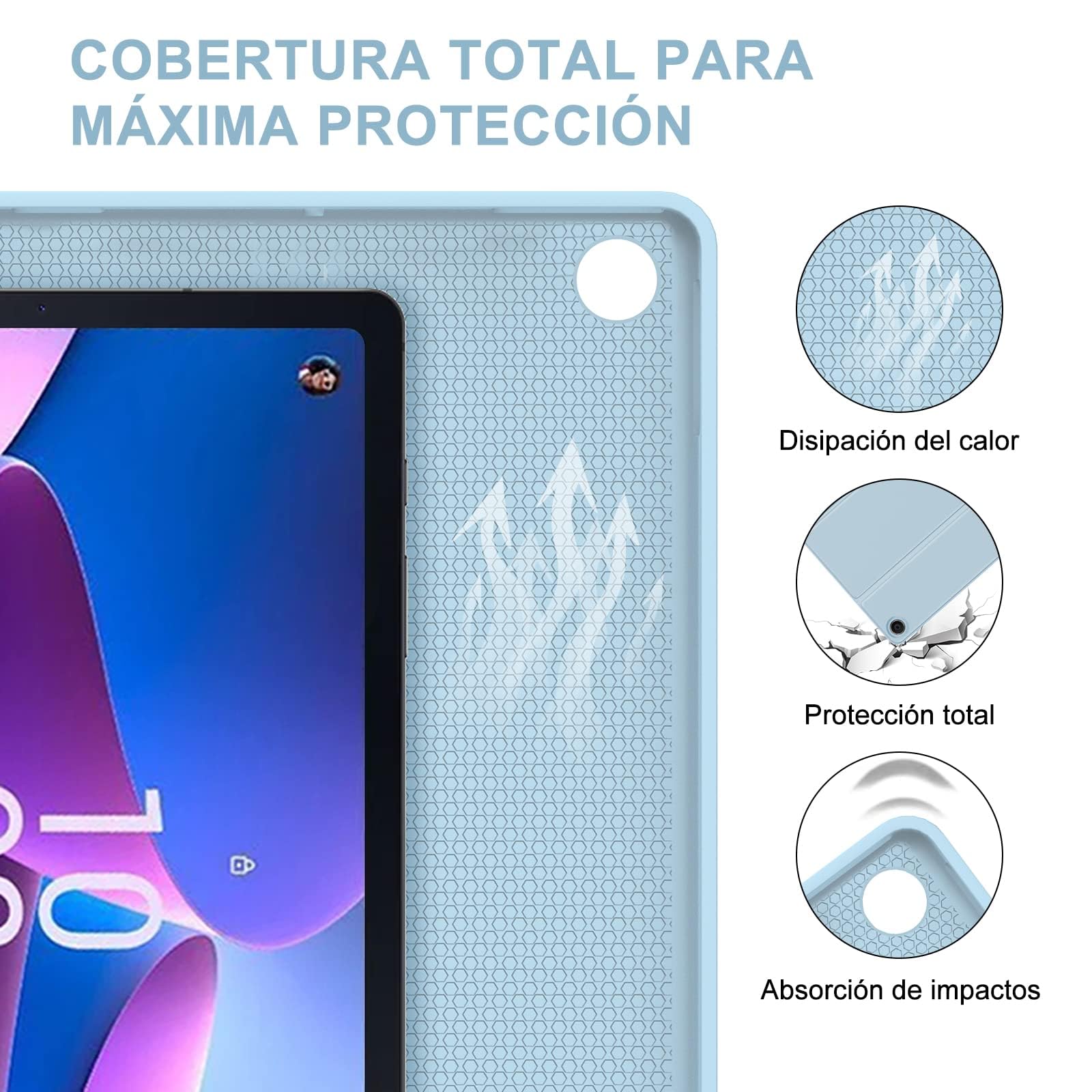IVEOPPE Teclado para Lenovo Tab M10 Plus 3rd Gen, Funda Teclado Español Ñ Inalámbrico Magnético Desmontable para Lenovo Tab M10 Plus 3rd Gen, 10.61" 2022, Azul Cielo