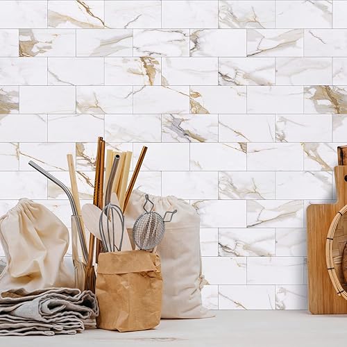 Miniatura 4 de STICKGOO 100 piezas de azulejos de pared de PVC de 3 x 6 pulgadas, para despegar y pegar, para cocina, baño, chimenea, cuarto de servicio