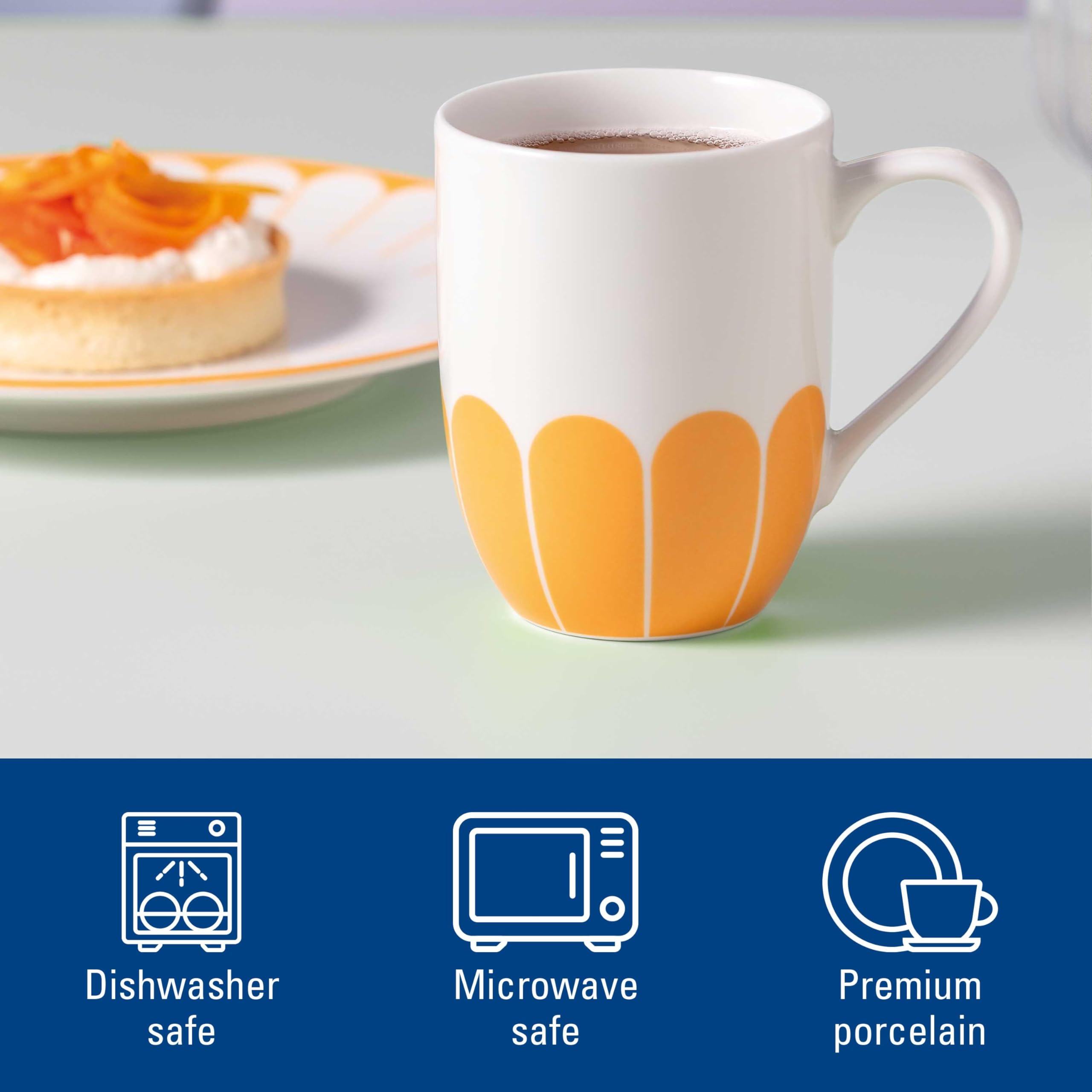 Villeroy & Boch - Fleur soleil kubek z uchem żółty, do zmywarki i mikrofalówki, kubek do kawy i gorących napojów, filiżanka herbaty, kubek kawy pomarańczowy, filiżanka kawy, porcelana Premium