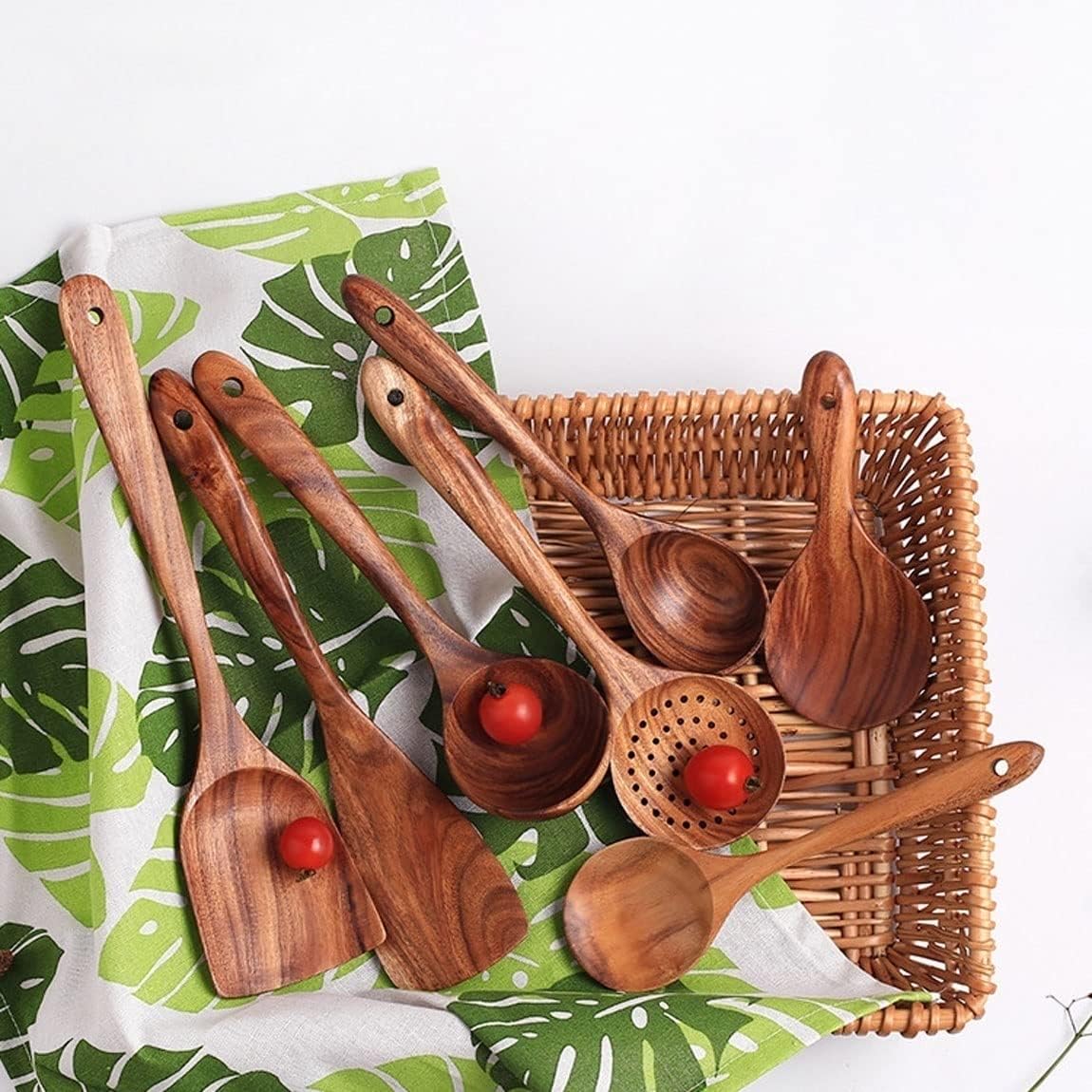 Wood Spatulas Spoons for Cooking Kitchen Utensils Sets Cooking Tools 6 Pieces