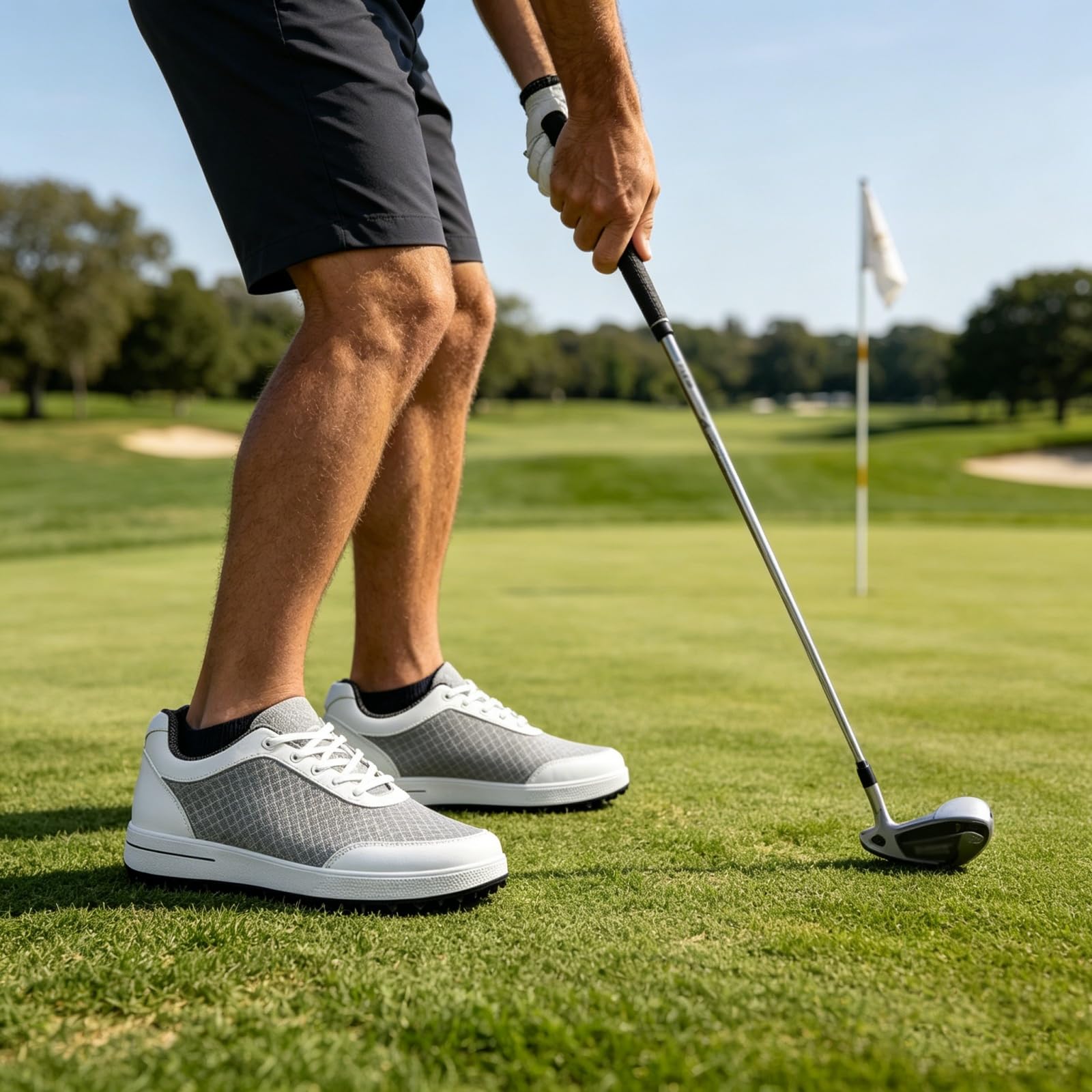 Męskie buty golfowe oddychające sznurowane z antypoślizgową gumową podeszwą bez kolców klasyczne obuwie sportowe