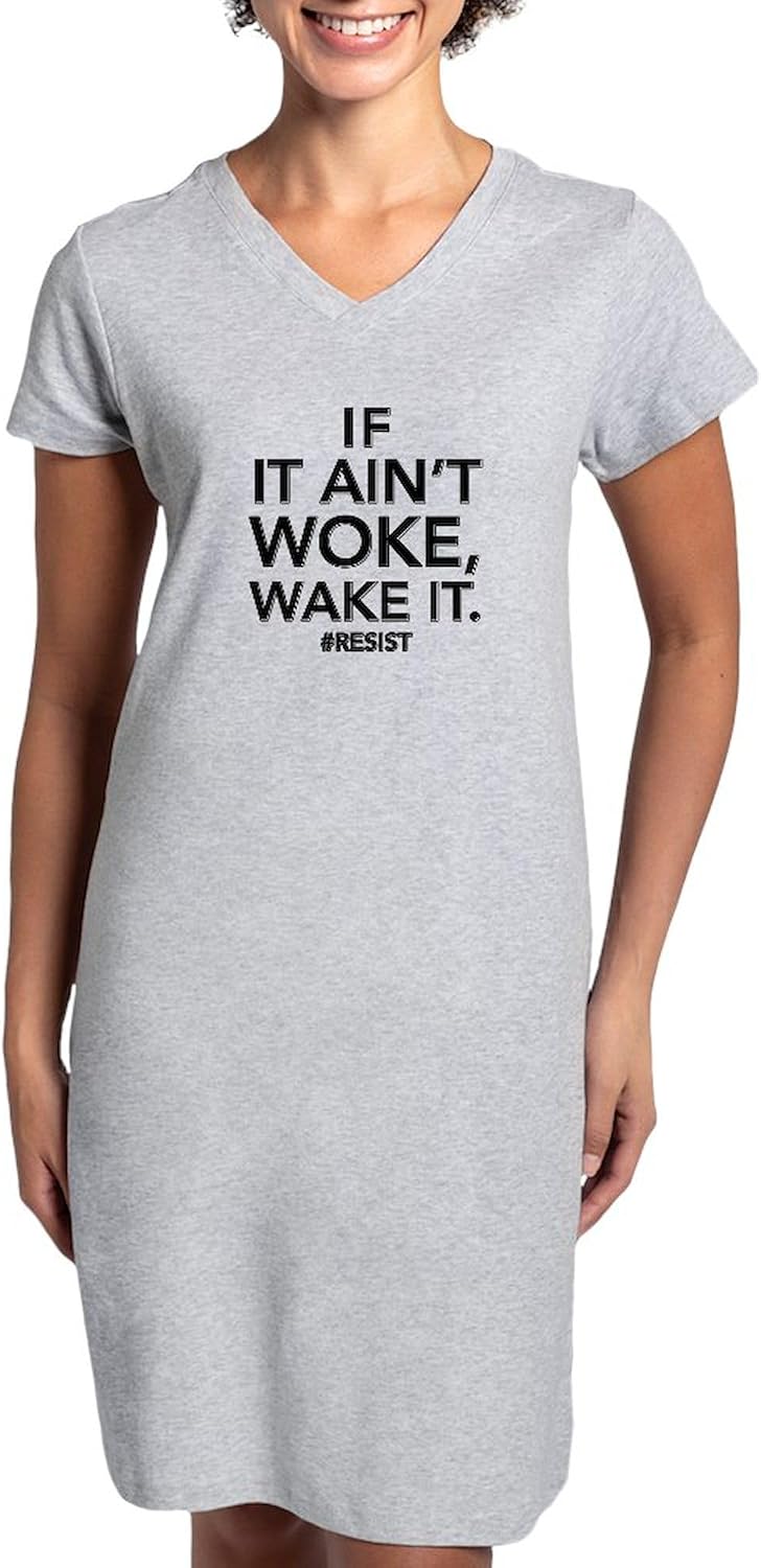 CafePress Woke It T Shirt Women's Nightshirt, Soft Long Pajama Shirt, Cotton PJs