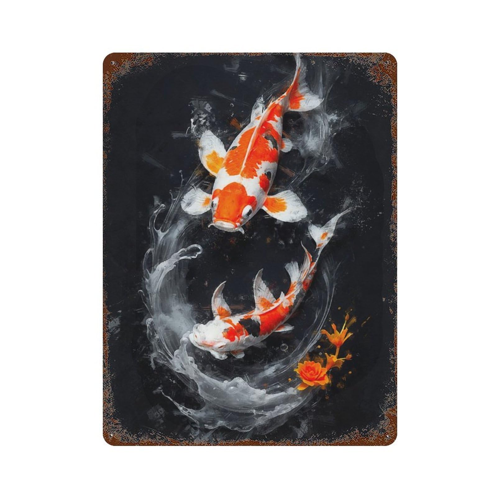 Koi Underwater Dreamscape Vintage Rust Metal Sign 15.7"x11.8", for Basement, Hobby Room And Garage Decor, Farmhouse Wall Decor