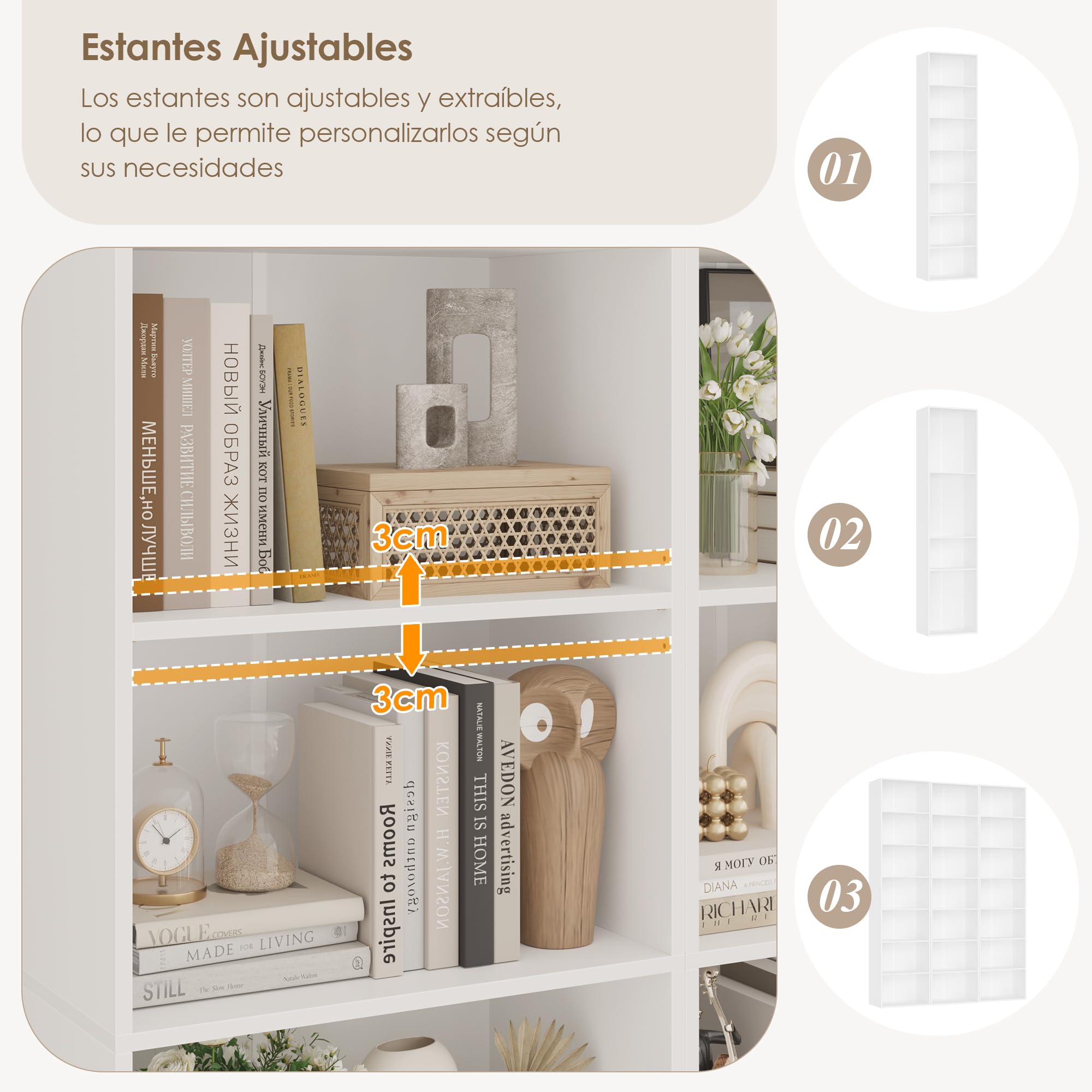 FirFurd Estantería Libros Sinfonier Alto Librería Madera, 7 Compartimentos | Librería Estantería, Biblioteca, Estanterias Almacenaje, Estrecha y Alta, para Salón Oficina Dormitorio Blanco 48x30x220Al.cm