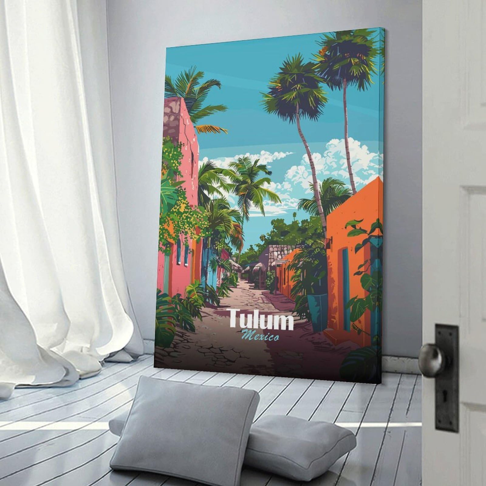 Junmoney Home Decor Wall Art Tulum Mexico Street Scene, 20x30inch(50x75cm), for Workspace Walls, Study Corners Or Bedrooms, A Smart Decor Choice for Study Walls
