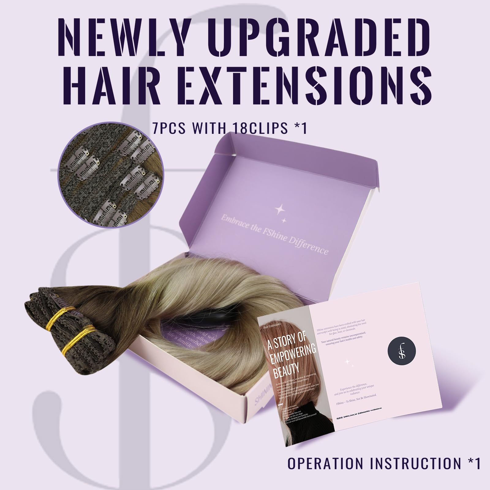 Fshine Clip Reale Dei Capelli Umani Di Nelle Estensioni Dei Capelli Brown Fading a Cenere Bionda E Platino Bionda Diritta Reale Dei Capelli Umanii 60cm 120g 7pcs