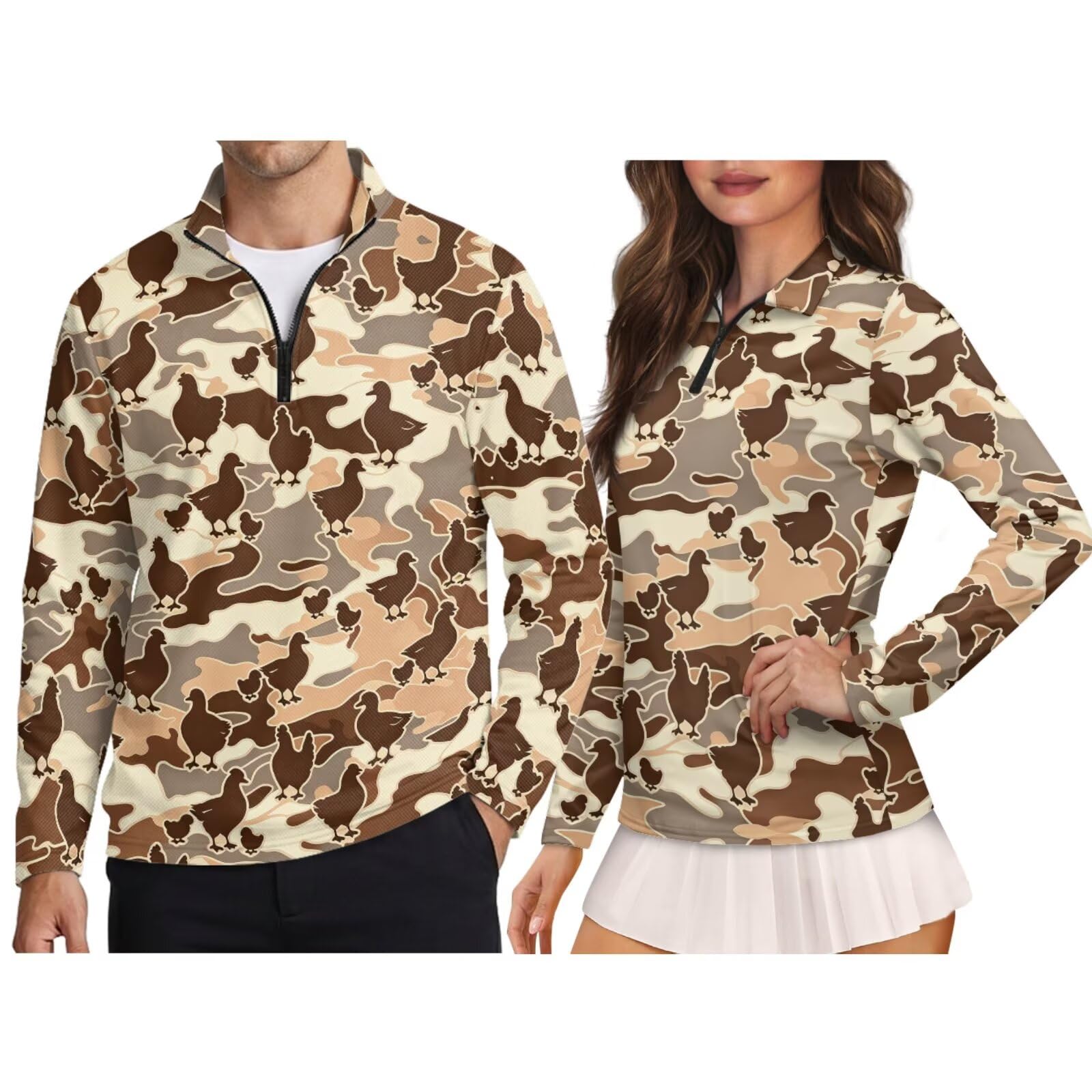 chaqlin Camisas de golf a juego para parejas, con cremallera, para mujer, camisa polo de manga larga para hombre, camisa de golf para hombre