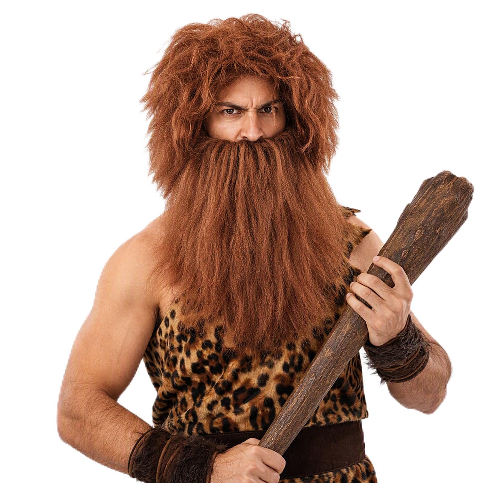 Tniytru Caveman Set, Fake Beard and Light Brown for Men