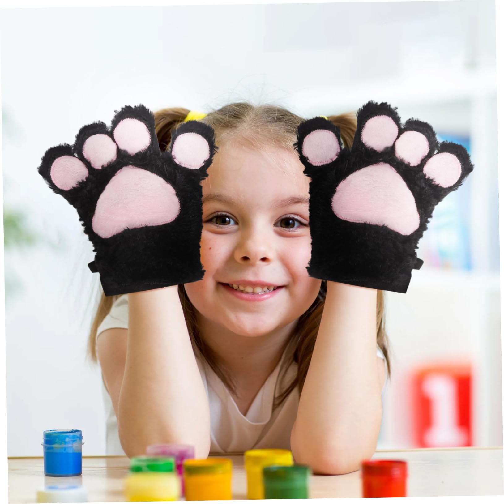 Katzenpfoten Handschuhe aus Plüsch für Mädchen Warme Niedliche Cosplay Katzenkrallenhandschuhe mit Süßem Design für Winter und Kostüm