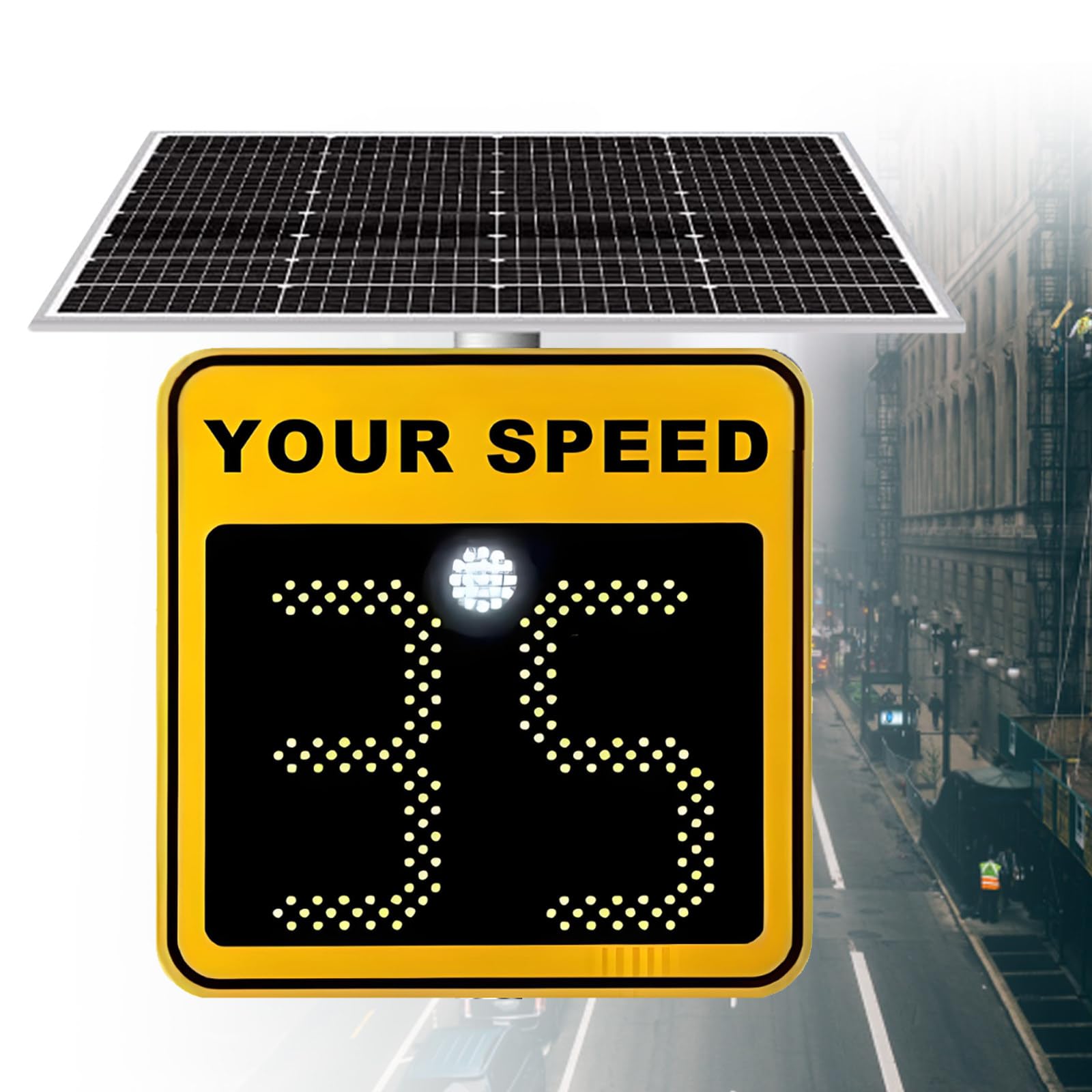 FHRKA LED Digital Solar Powered Radar Speed Limit Sign, LED Speed Display Sign with Real-Time Monitorin,Visual Distance:>500M