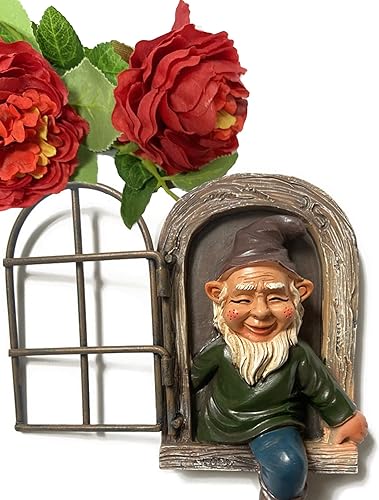 Miniatura 7 de Gnomos de jardín, elfo fuera de la puerta, decoración de caras para exteriores, escultura de enanos en 3D, figura de peeker, decoración artística de