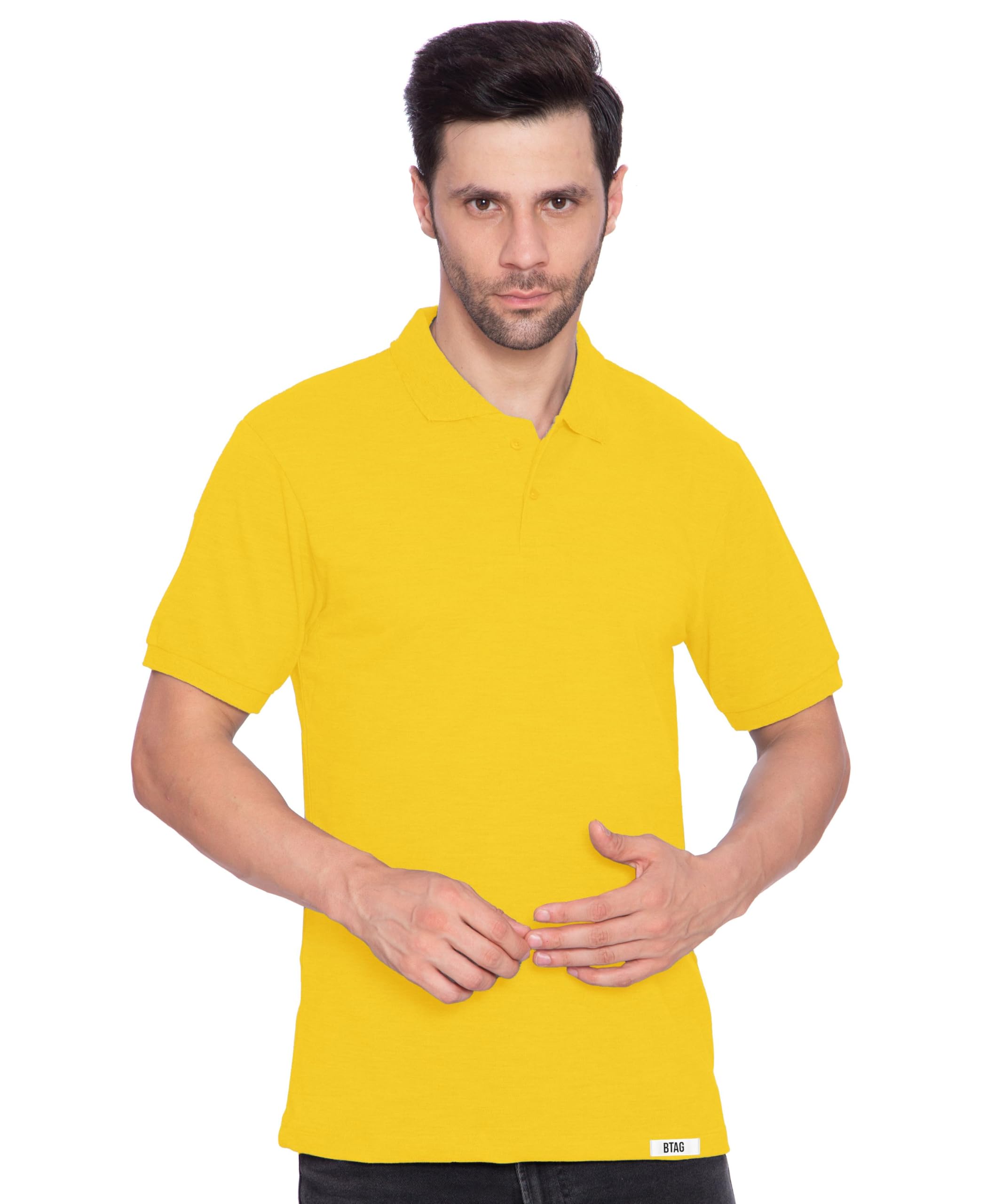 Btag Men's Regular Fit Polo Neck Half Sleeve Solid Cotton Basic T-Shirt |Casual t Shirt Men | Ribbed Collar | Plain T Shirt | Stylish Wardrobe Staple | Pack of 1