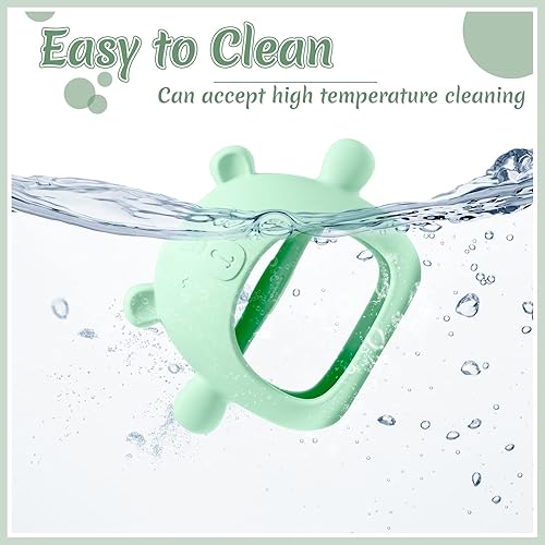 Miniatura 5 de Chumia Paquete de 3 juguetes de dentición para bebés de 0 a 6 meses, mordedores de mano de silicona para bebés, chupetes de mano anticaídas,