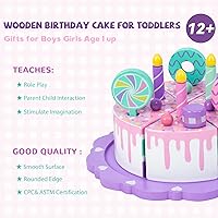 Vista 3 de Juguetes de pastel para niños pequeños de 2 a 5 años, juguete de comida de madera para jugar a fingir, pastel de cumpleaños falso, juguete de cocina