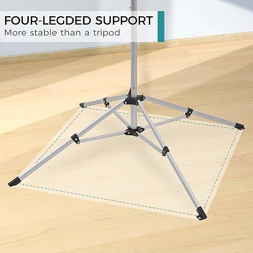 Miniatura 7 de JS HANGER Estante de secado de ropa portátil para interiores y exteriores con 4 brazos giratorios para perchas, 4 patas, paraguas plegable, secadora