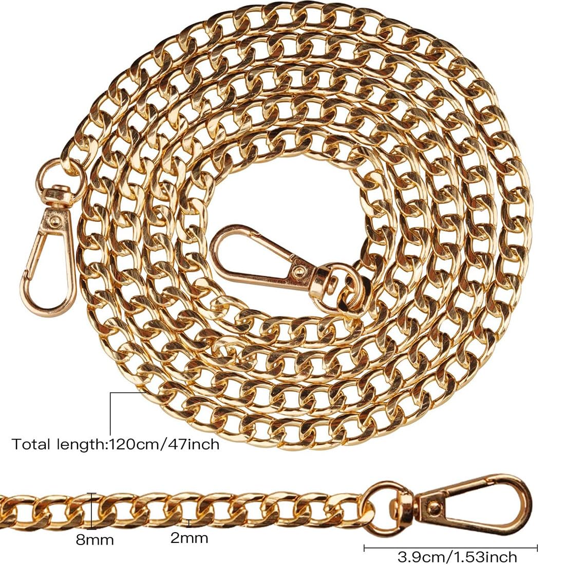 Cadena para Bolso, Cadenas de Metal Correas de Hombro, Correas de Cadenas de Bolsos con Hebillas, DIY Correa de Cadena para Carteras y Bolsos de Hombro - 120cm (Dorado)