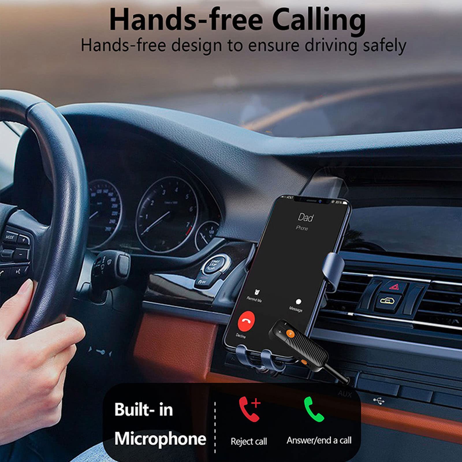 DollaTek 2 in 1 Receiver Bluetooth 5.2 Stereo Adapter with 3.5mm 2RCA Support TIF Card for Cars Home Stereo Speakers Wired Headphones