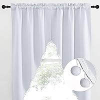 Vista 82 de NICETOWN Cortinas elegantes con caída de cascada para dormitorio, cortinas con jareta para barra estilo granja para sala de estar, cortinas rústicas