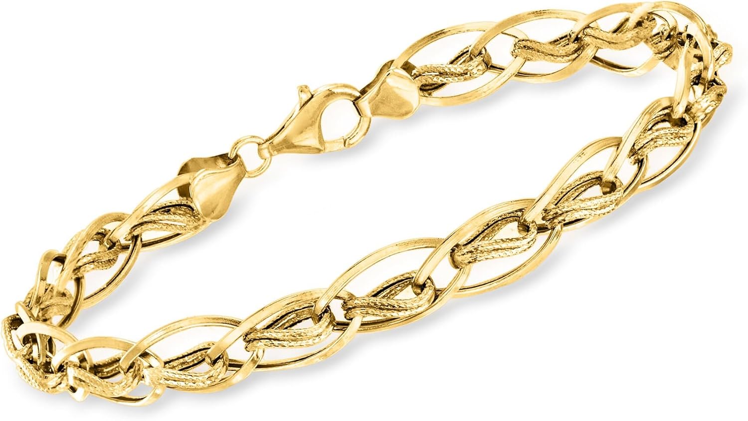 Ross-Simons 14kt Yellow Gold Oval and Double-Twisted Link Bracelet