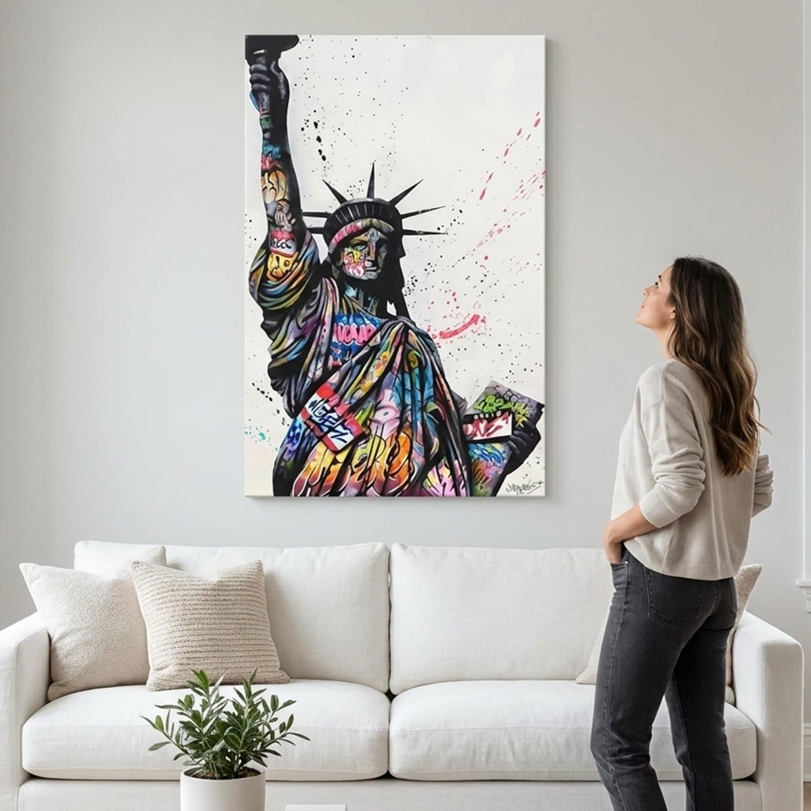 Yatsen Bridge Banksy Wall Art Canvas, Statue of Liberty Picture
