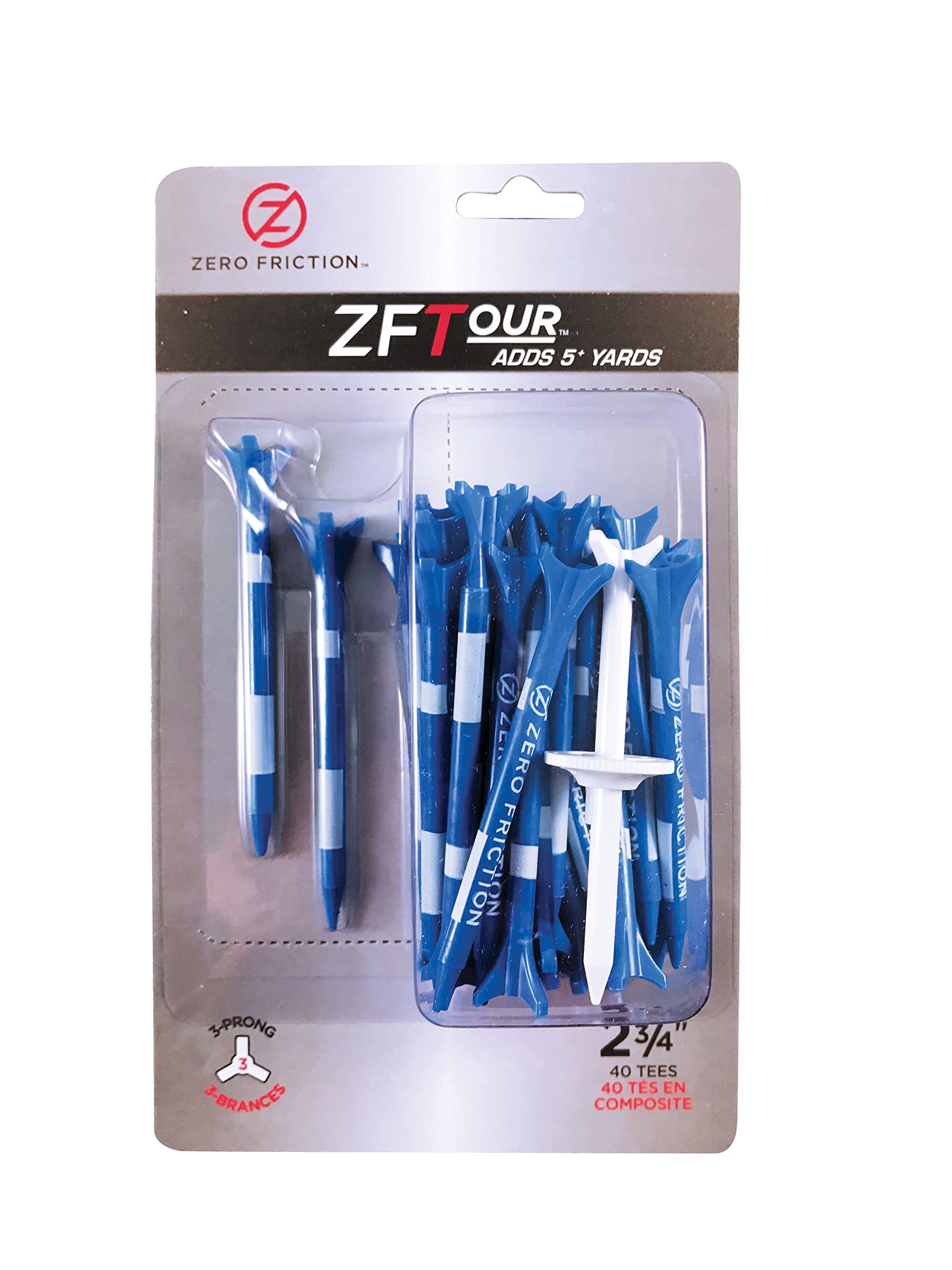 Zero Friction Unisex's Tour 3-Prong Golf Tees 40 Pack, 2-3/4 Inch Size, Blue, One, (ZT10006) โ image 1