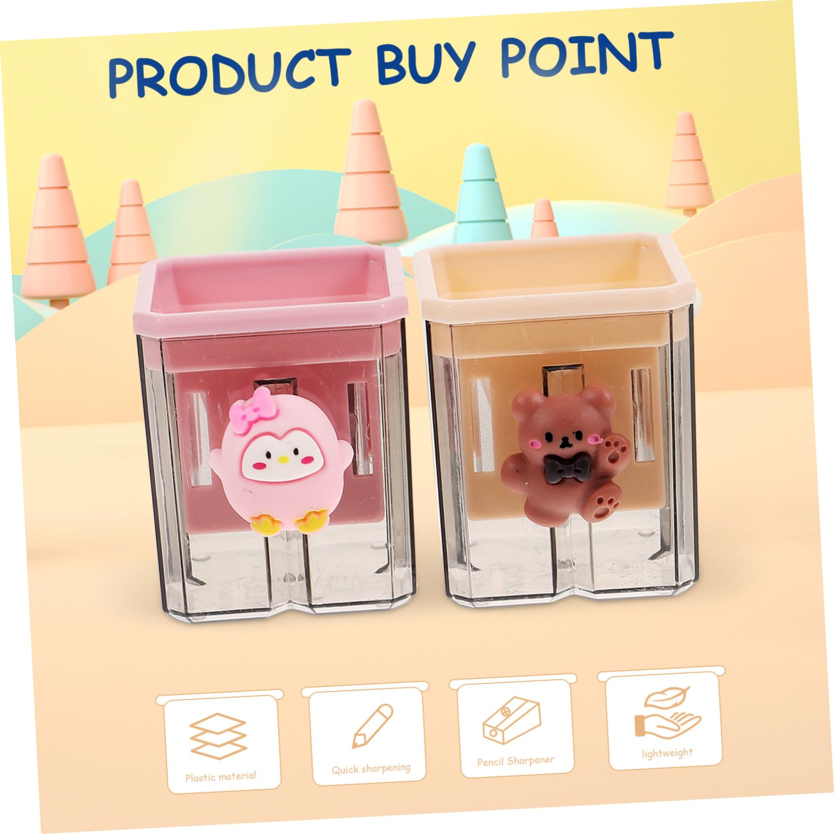 HOMSFOU 2 Pezzi Temperamatite Portatile Manuale Leggero per Scuola e Ufficio Affilatura Design Cartoon Kawaii con e Facile Usare e Trasportare