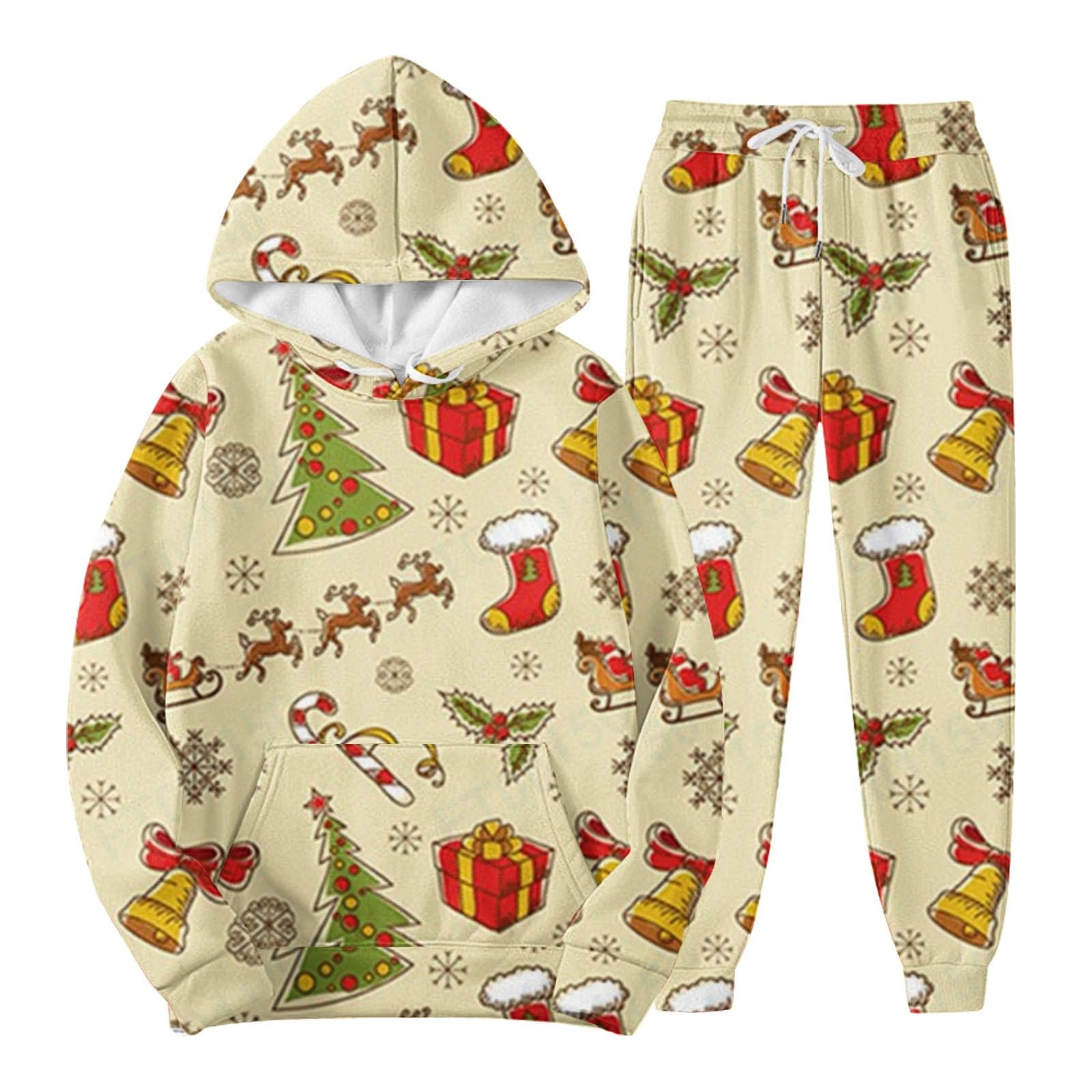 2 pezzi costumi di Natale da uomo divertente renna albero di Natale tuta oversize tuta natalizia a maniche lunghe con cappuccio e pantaloni della tuta set da jogging abbigliamento sportivo vacanze