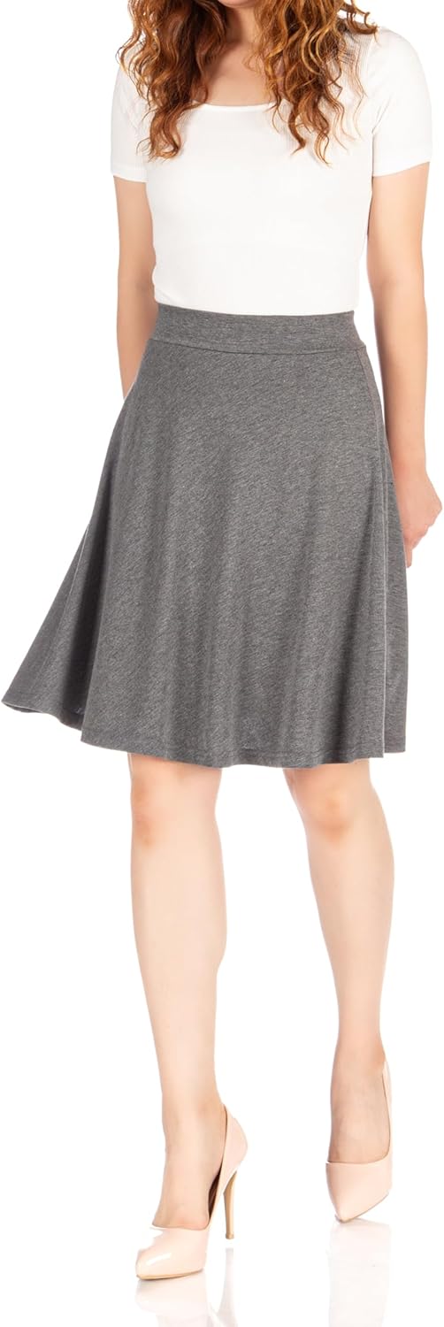 Dani's Choice Simple Stretch A-line Flared Knee Length Skirt - Image 3