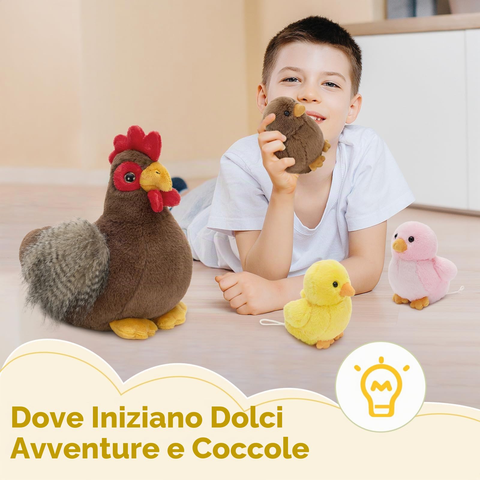 MorisMos Grande Pollo Teddy Giocattolo Morbido, 30 Cm Mamma Con 3 Cuddly Bambino All'Interno, Animale Pieno In Peluche, Kawaii Regali Per Bambini Ragazze Ragazzi Deco Festa Di Compleanno