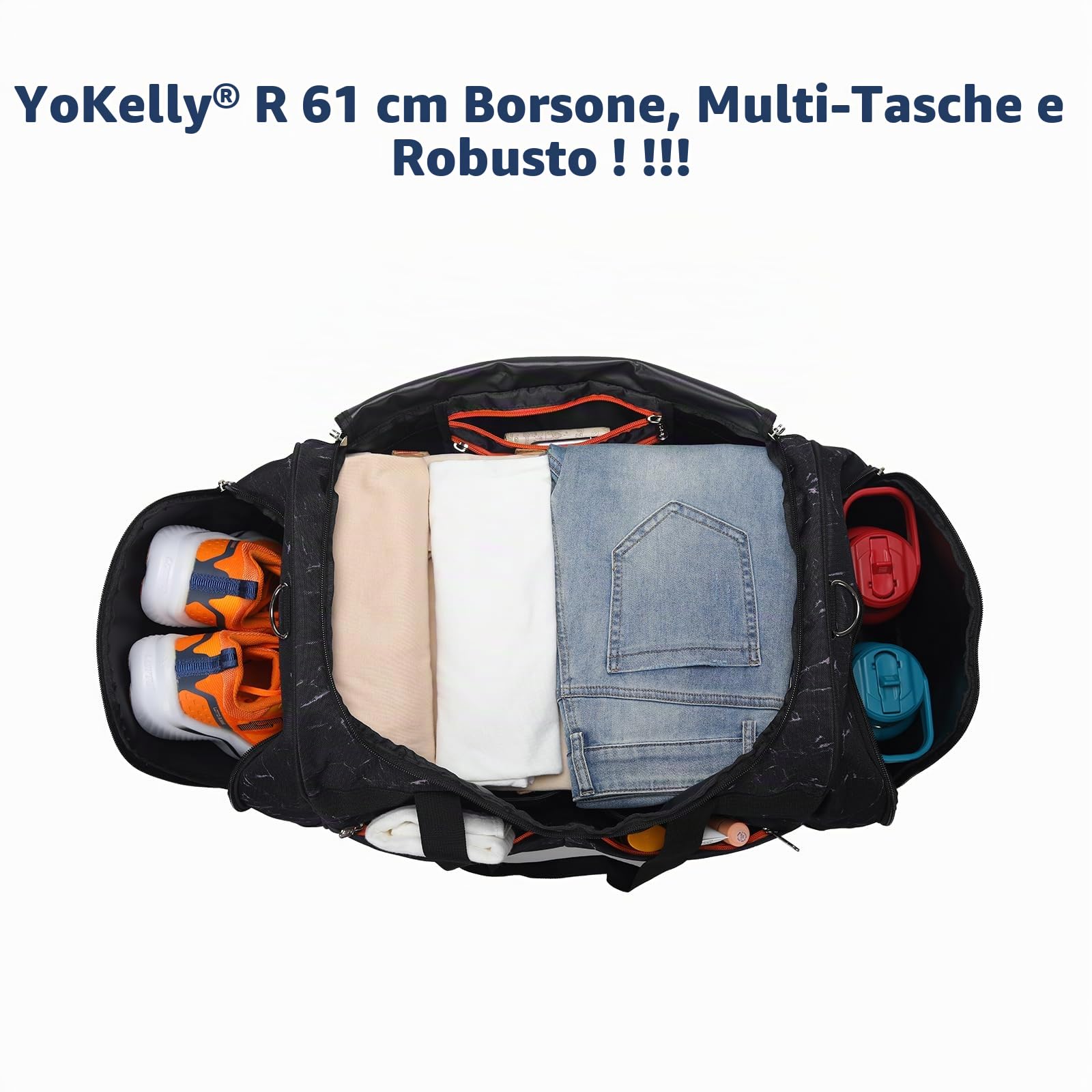 Grande borsa da palestra da uomo, grande borsone con fondo rigido con scomparto per scarpe per sport/viaggi, Marmo, borsa grande
