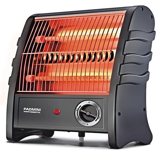 Padmini Quartz Heater Lava 1500 | Black Aesthetic Body | 1500 Watts Power Rating | Variable Temperature Control | Quartz Tubes | Tilt over Safety Switch Auto Off Feature | No Noise Operation | Power Indicator | Convenient, Efficient, Heating Solution |