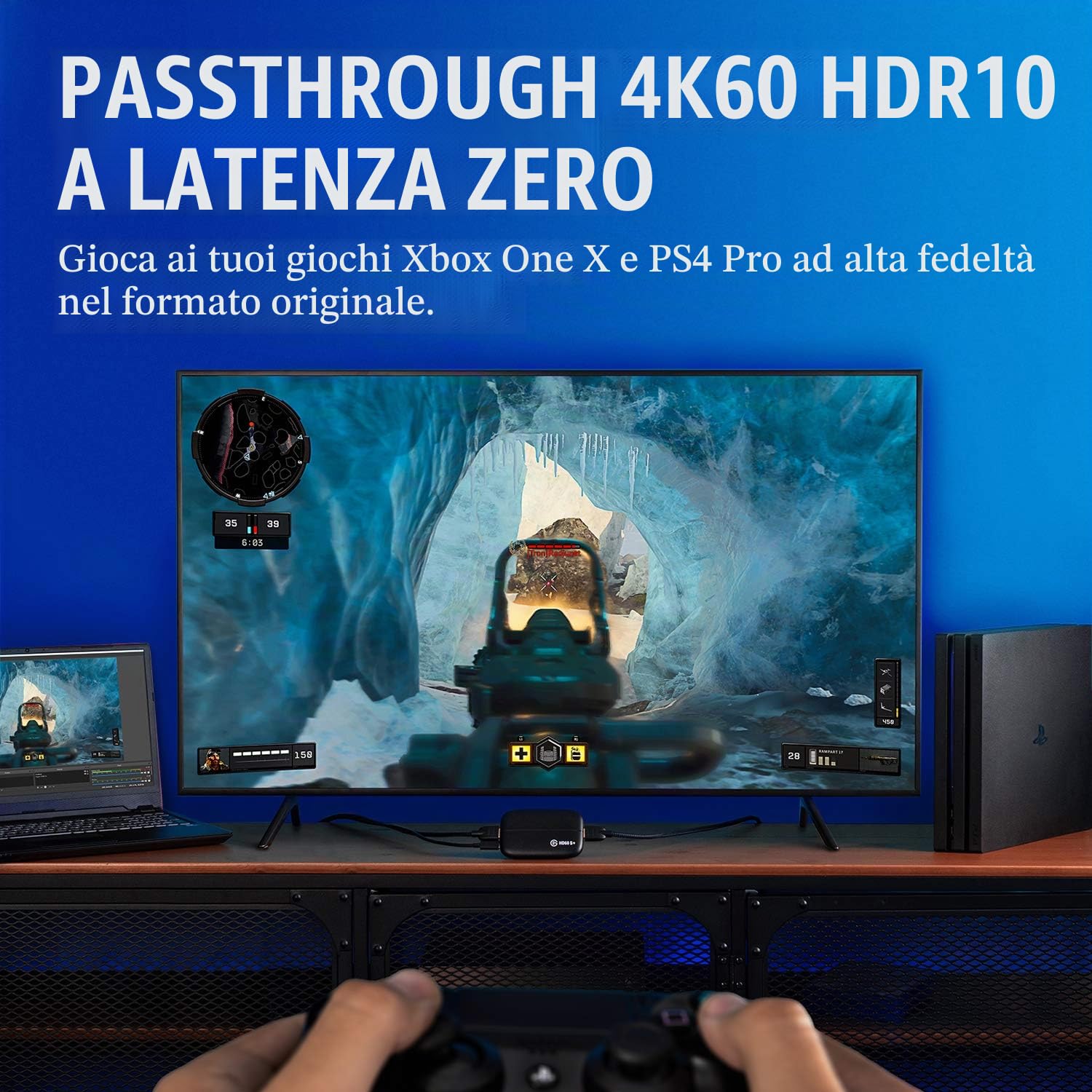 Elgato HD60 S + Game Capture Scheda di Acquisizione 1080P60 Hdr10 con Passthrough 4K60 Hdr10 senza Ritardi, USB 3.0, Tecnologia a Latenza Ultra Bassa, Nero