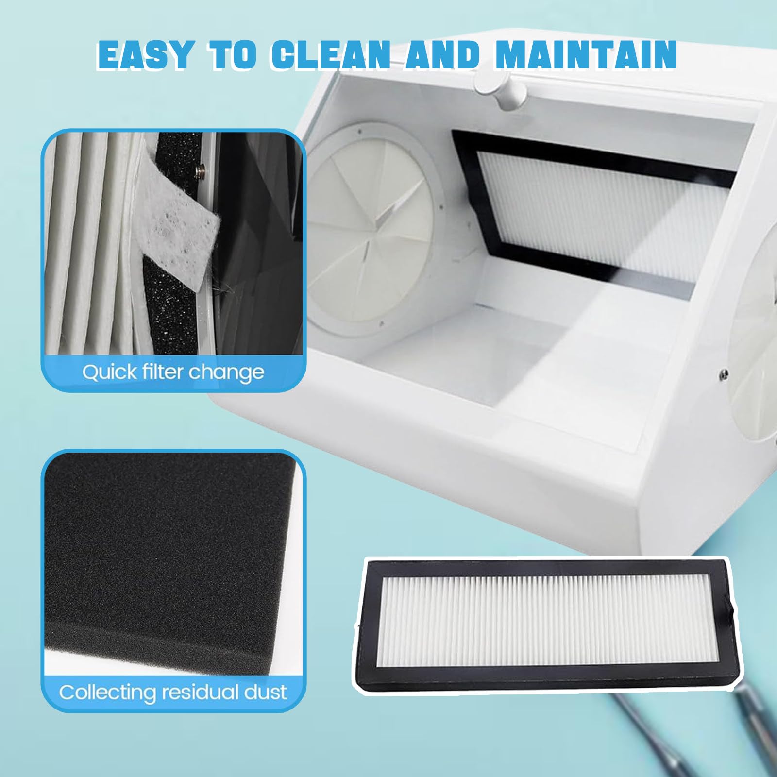 Zahnpolier- Und Schleifbox, Sandstrahl- Und Staubdichte Box, Mit LED-Lichtquelle & 2 Filtern, Hochtransparentes Sichtfenster, Reduziert Staubschäden für Anwender