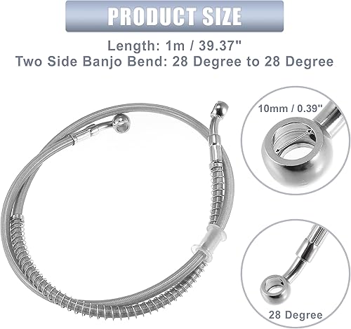 Miniatura 4 de Motoforti 39.37 pulgadas de longitud 0.394 in ID motocicleta línea de freno hidráulico tubo de manguera de aceite de acero inoxidable trenzado cable