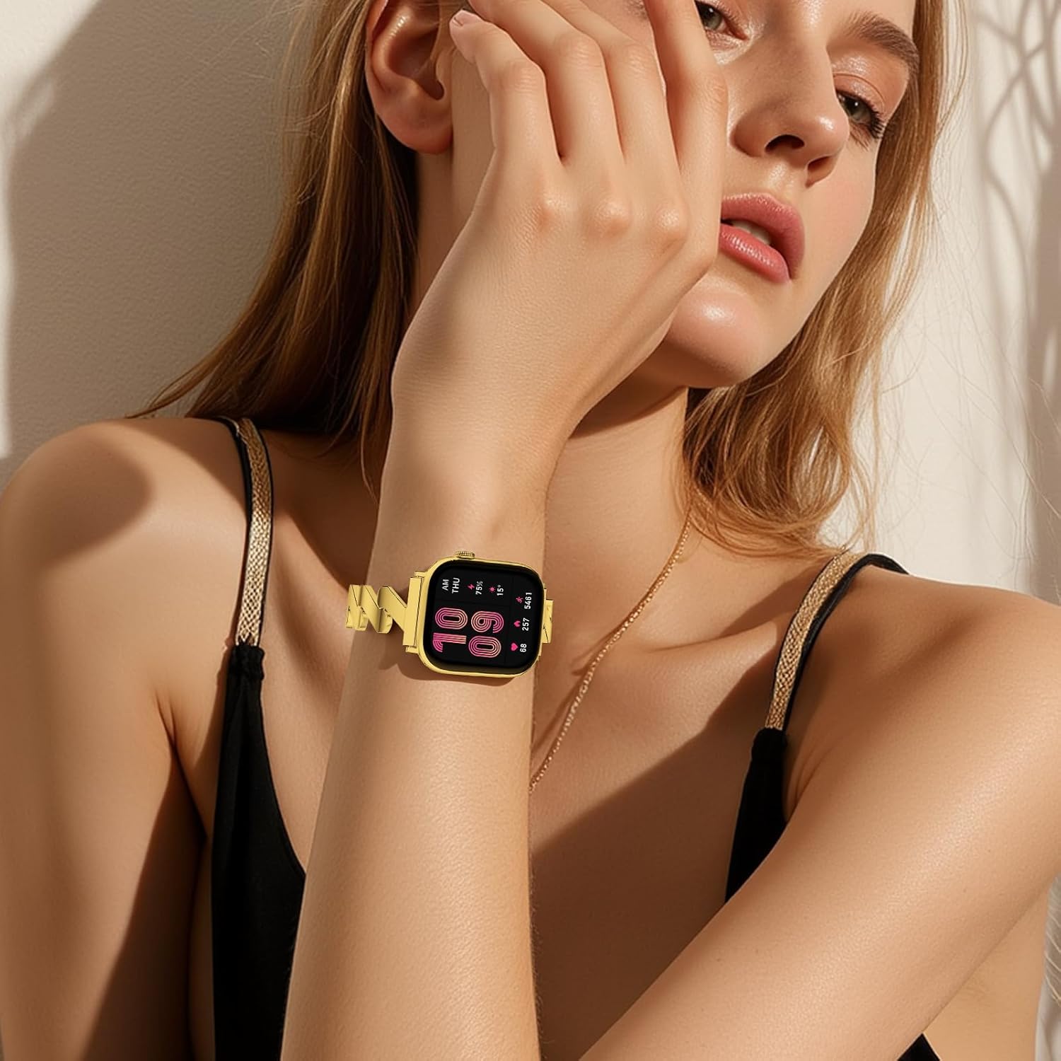 Slim Stainless Steel Band Compatible with Apple Watch 49mm 46mm 45mm 44mm 42mm 40mm 38mm, Tool-Free Adjustable Wave Metal Strap Lightweight Dressy Bracelet for iWatch Ultra SE Series 11 10-1