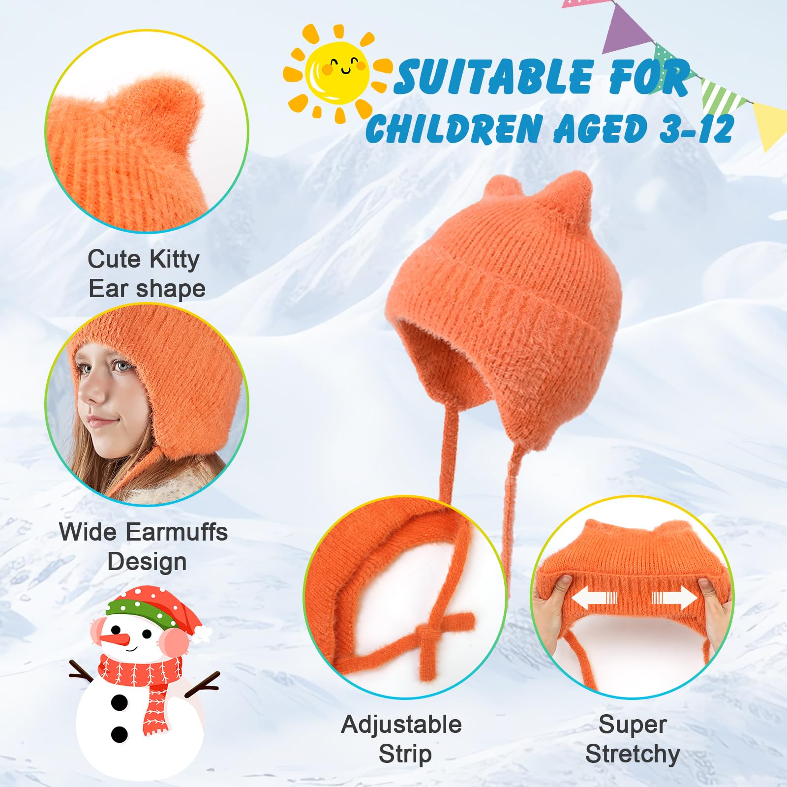 Lindo Orejas de Gato Gorros de Punto para 3-12 Años Niño Niñas, Las Orejas Térmicos Sombrero de Invierno Suave Amigable Cálido A Prueba de Viento Beanie Gorras para Actividades al Aire Libre