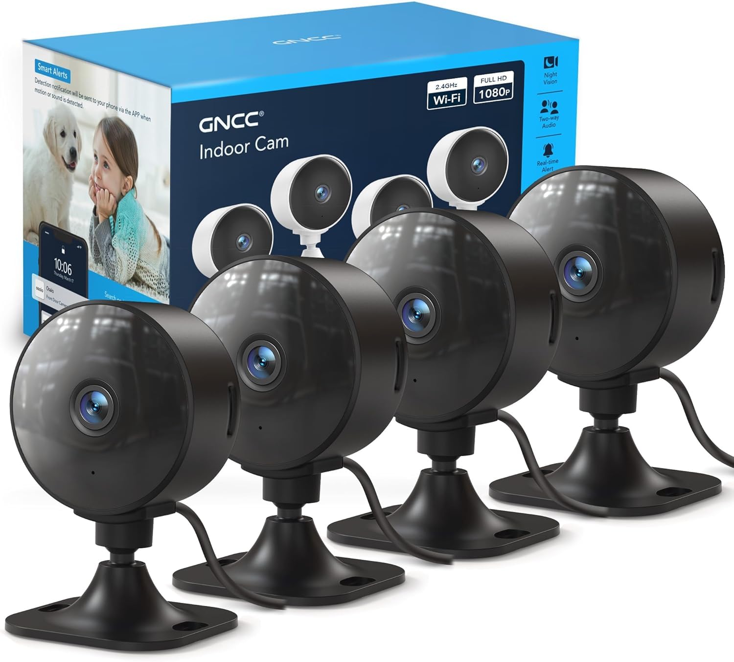 GNCC GC3 4-Pack Indoor Security Camera, 1080P Pet/Baby Camera, CCTV Camera