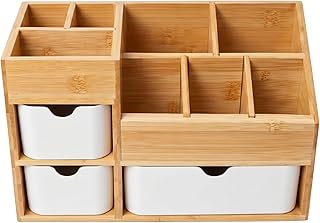Bamboo Makeup Organizer with 3 Drawers & Adju...
