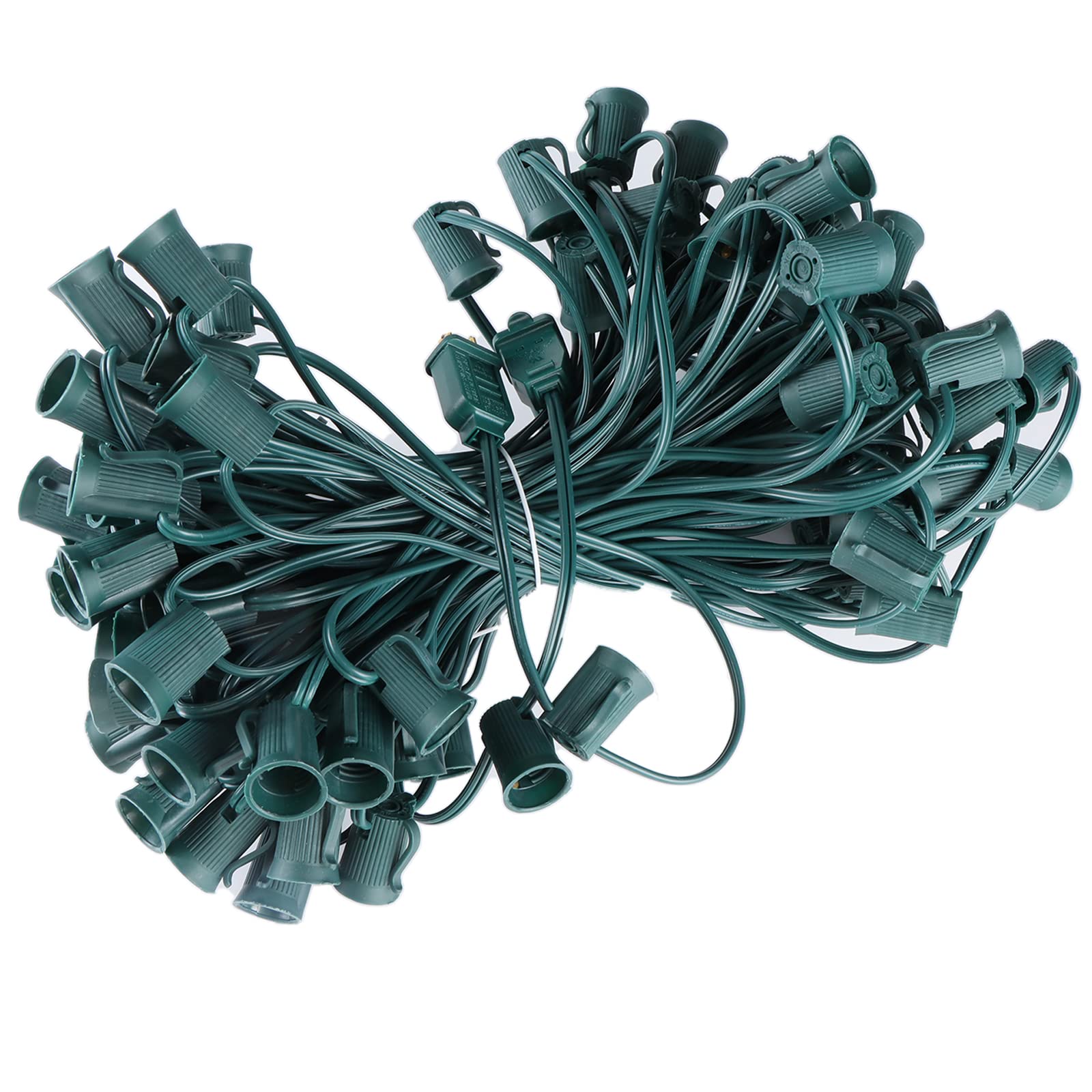 Encoidoz 100FT C9 Outdoor String Light Stringer, E17-12 Socket Spacing, C9 Christmas Stringer Set Green Light String for Wedding Patio Event Lighting Decor, Green Wire
