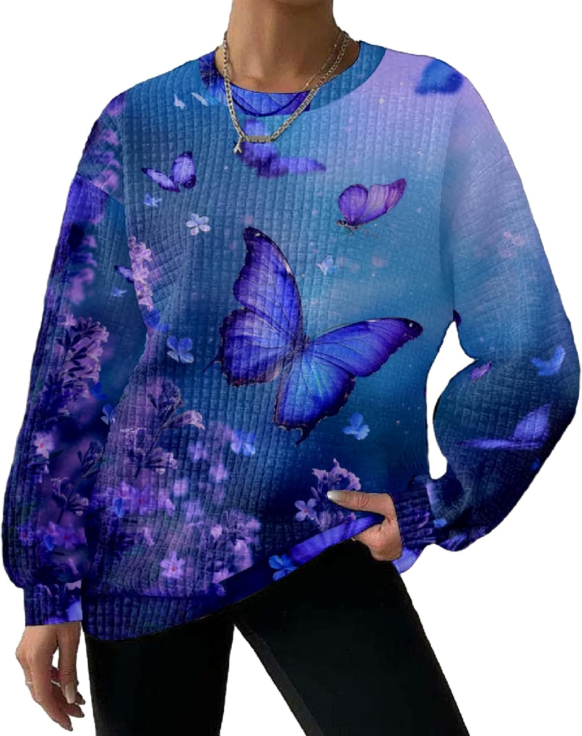 MARSVOVO Womens Oversized Sweatshirt 2025 Long Sleeve Fall Winter Lightweight Casual Outfits Fashion Boho Print Clothes