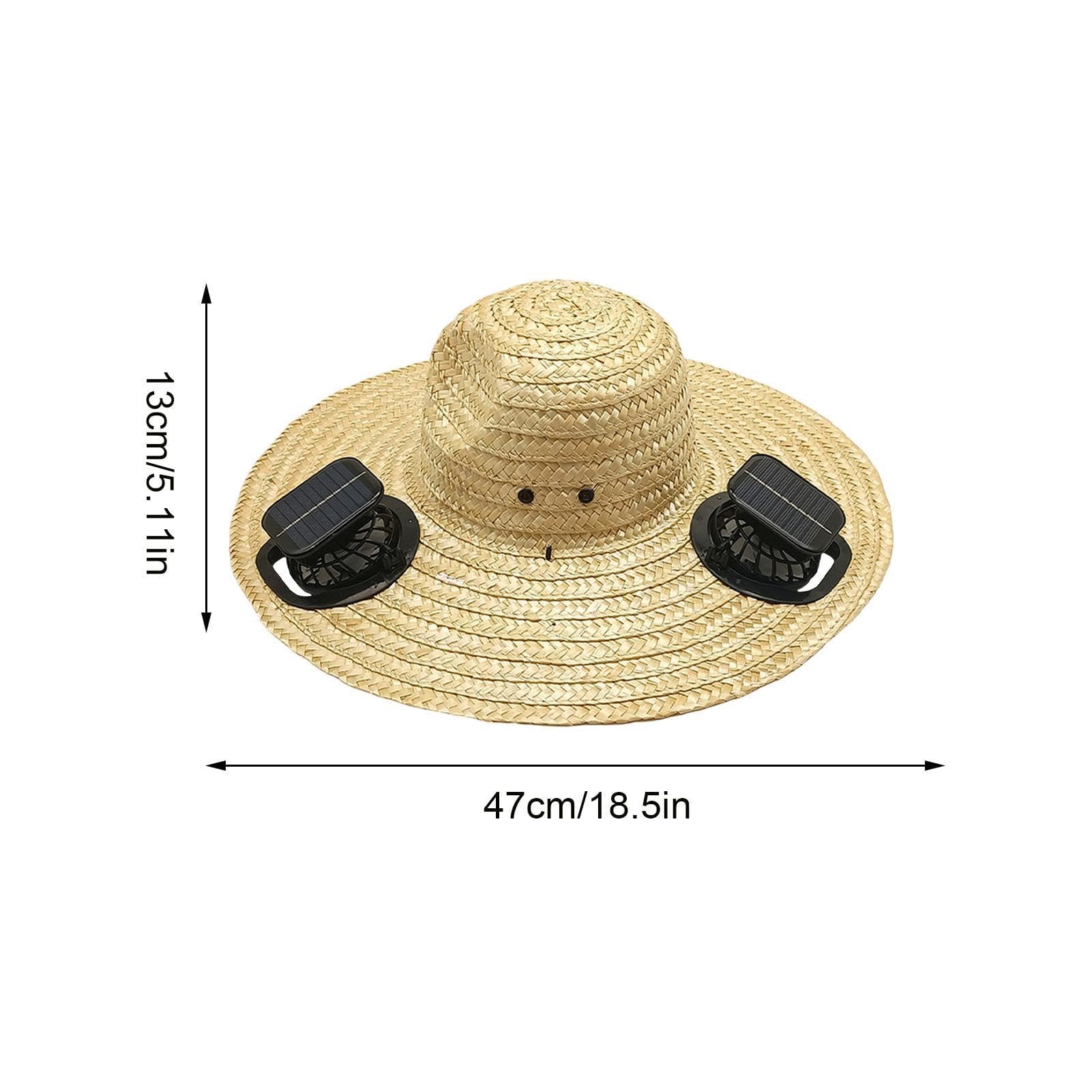 Chapeaux de paille pour homme – Chapeau de 47 cm avec ventilateurs à énergie solaire | Casquette à large bord rechargeable par USB | Chapeau de soleil pour homme | Pour la pêche, l'été, le camping, le