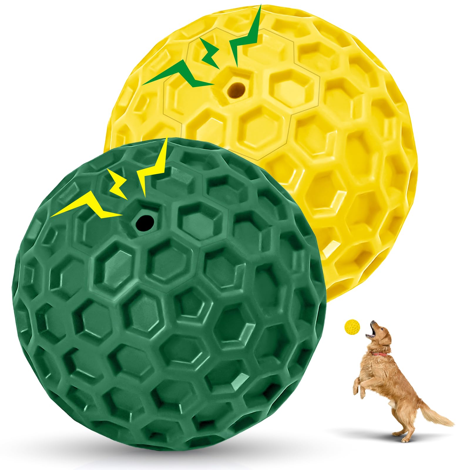 CHEODIN 2 Pack Indestructible Squeaky Dog Balls for Aggressive Chewers, Durable Rubber Chew Toys for Teething, Anxiety Relief Perfect for Large, Medium Breeds, Indoor Outdoor Use