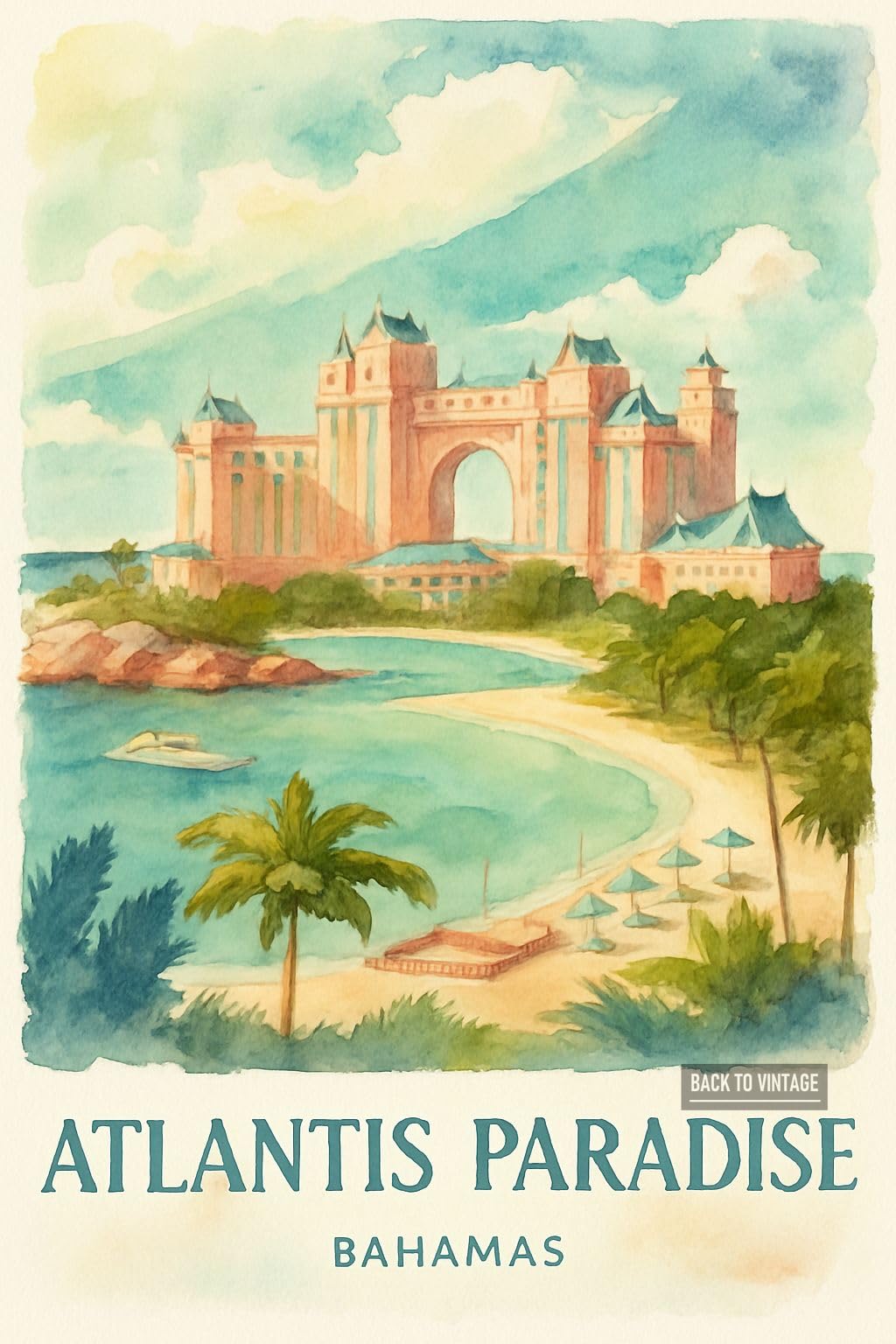 BACK TO VINTAGE Atlantis Paradise In The Bahamas - A4 Travel City Poster Wall Art Home Decor Art Print with Iconic Landmarks and Global Views for Culture Inspired