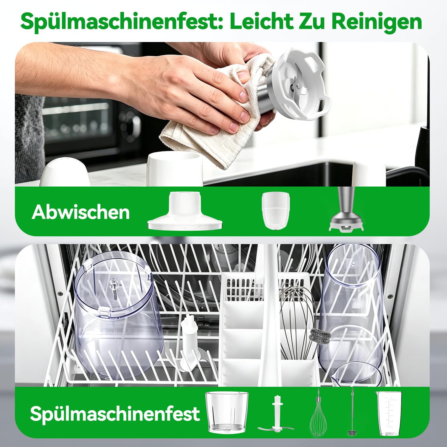 Stabmixer Set 5 in 1, 1100W Pürierstab Elektrisch, Edelstahl Hand Blender