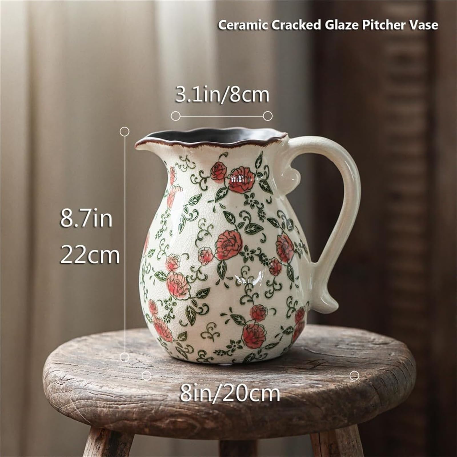 Ładny wazon rustykalny ceramiczny kwiat retro popękana glazura kwiatowe wazony dom wiejski dekoracyjne dekoracje półek (C1)