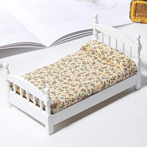 Miniatura 3 de shlutesoy Cama de muebles en miniatura, adornos de jardín de hadas, decoración de casa de muñecas DIY, 112 linda cama de madera en miniatura para